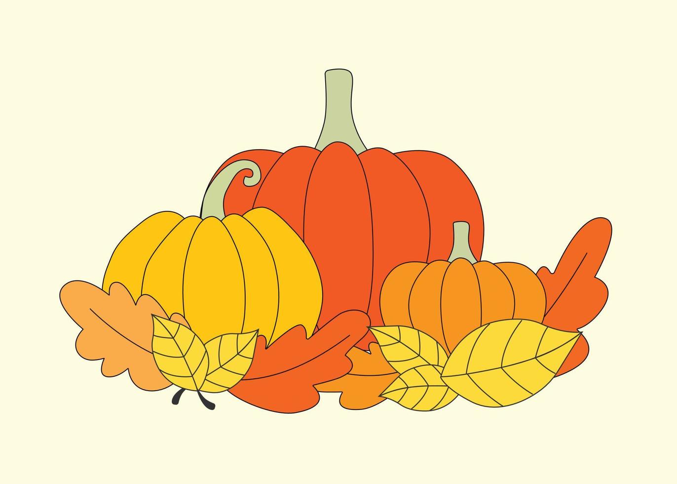 Autumn greeting card poster template. nature leaves, trees, pumpkins,  Vector illustration in flat style