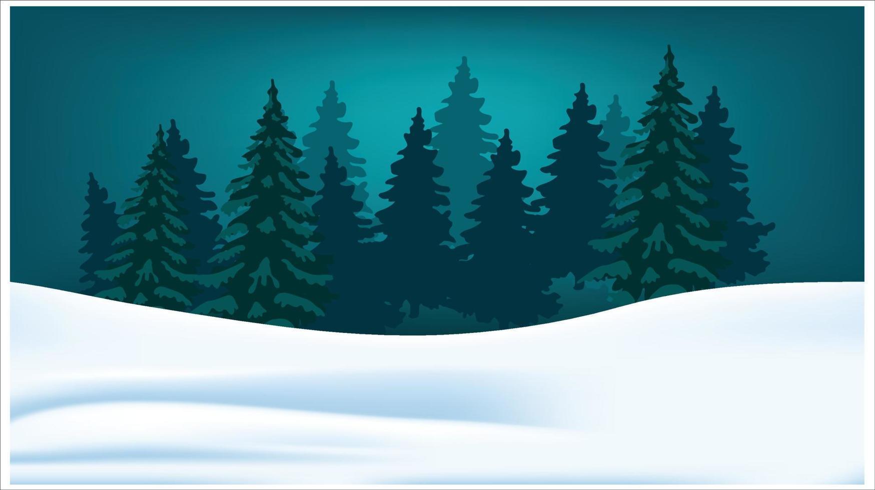 landscape with snowdrifts and snowy fir trees. Winter Christmas background with sky. vector