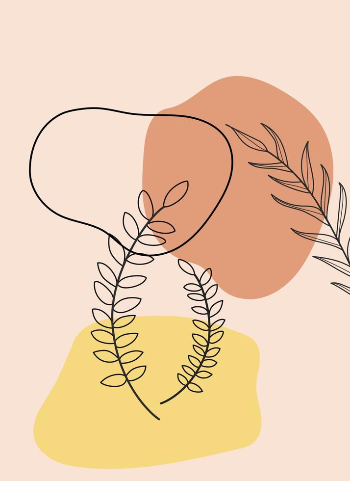 abstract background with plants and curved lines. Hand drawn boho elements. vector