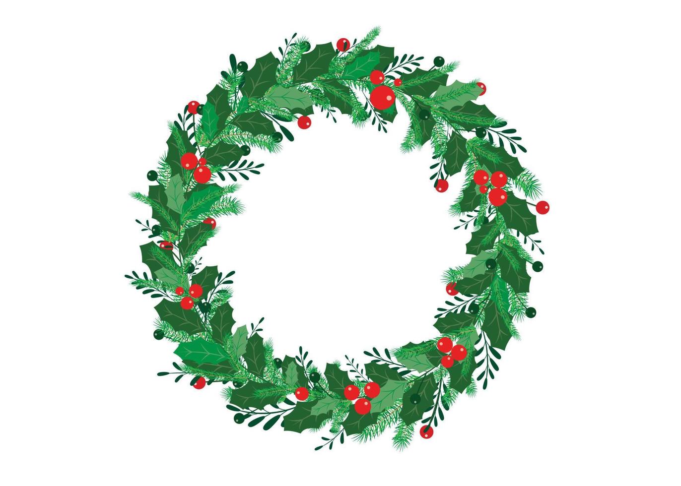 Christmas wreath  made of pine twigs with red berries, vecter illustration. vector