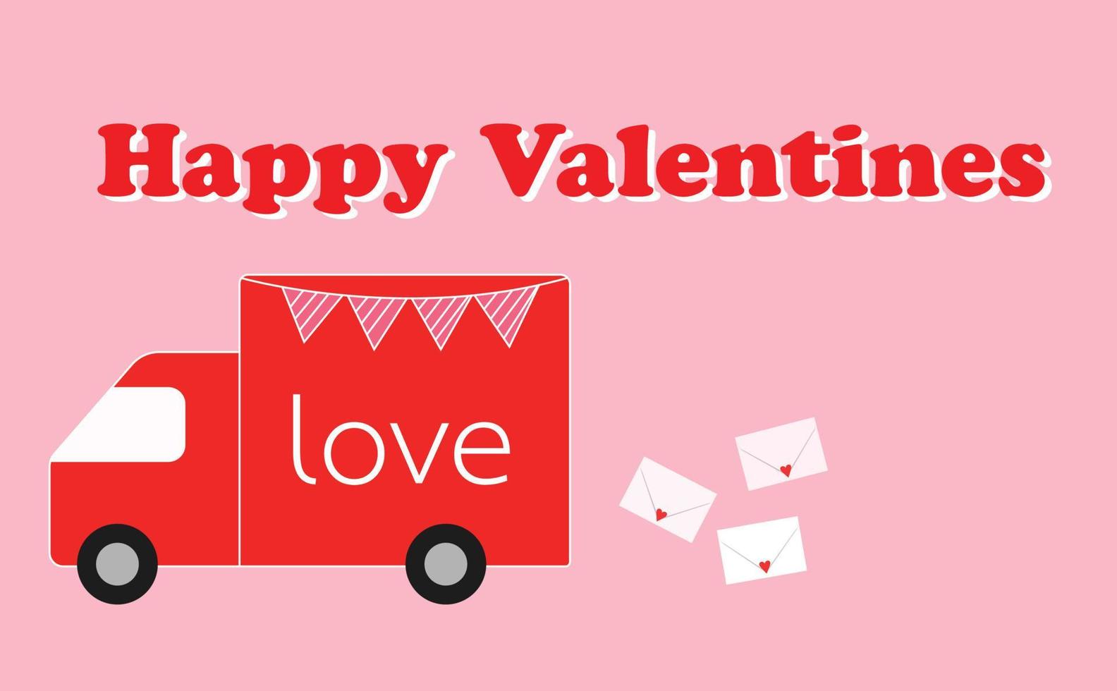 Love truck Valentine's day, cute red car carries heart maill. vector