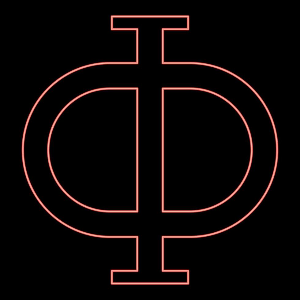 Neon phi greek symbol capital letter uppercase font red color vector illustration image flat style