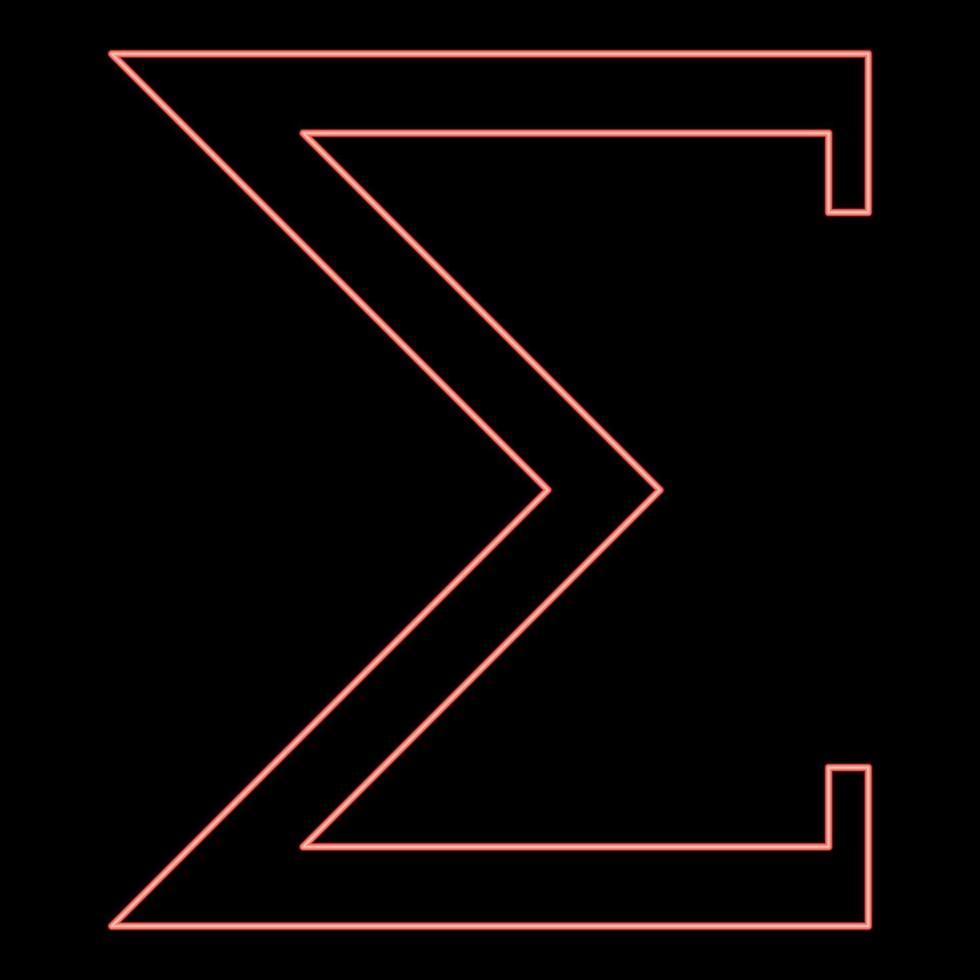 Neon sigma greek symbol capital letter uppercase font red color vector illustration image flat style