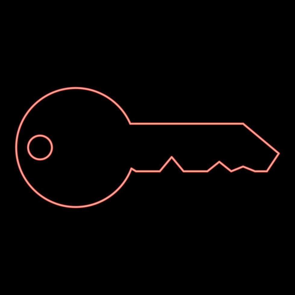Neon key English classic type for door lock Concept private red color vector illustration image flat style