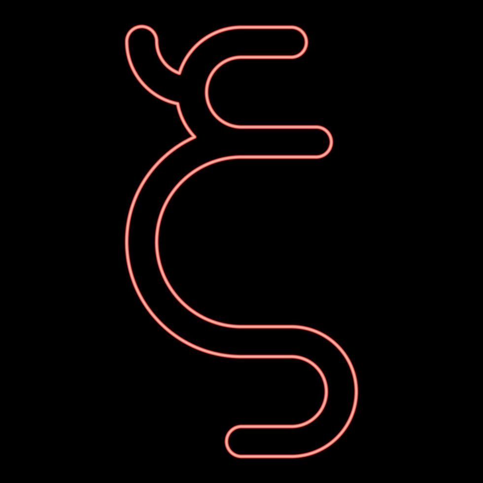neón ksi símbolo griego letra minúscula fuente color rojo vector ilustración imagen estilo plano