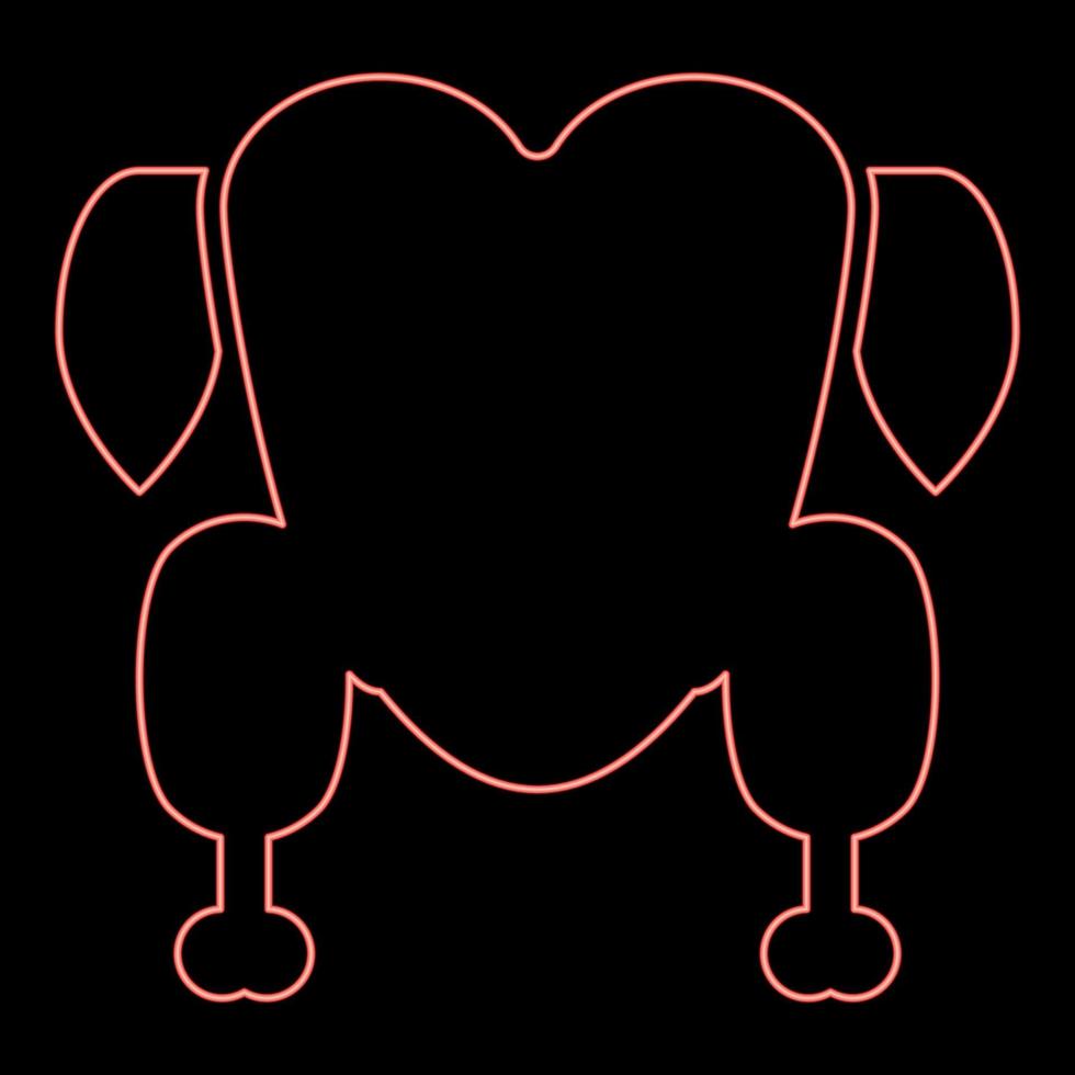 Neon chicken carcass raw Broiler meat Turkey food Hen farm product red color vector illustration image flat style