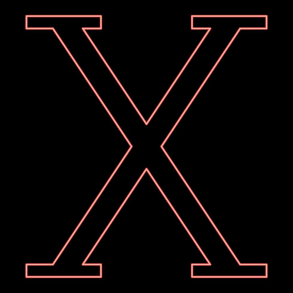 Neon chi greek symbol capital letter uppercase font red color vector illustration image flat style
