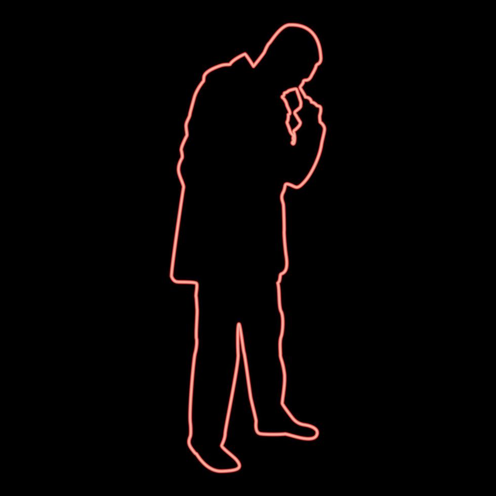 Neon man poking in nose use finger Male cleans nasal passages red color vector illustration image flat style