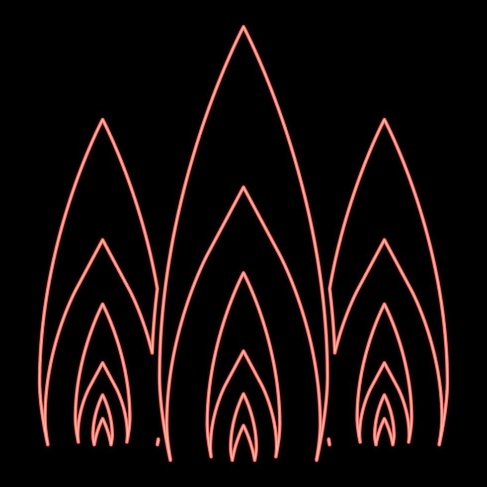 Neon three flame fire Burn bonfire 3 tongues red color vector illustration image flat style
