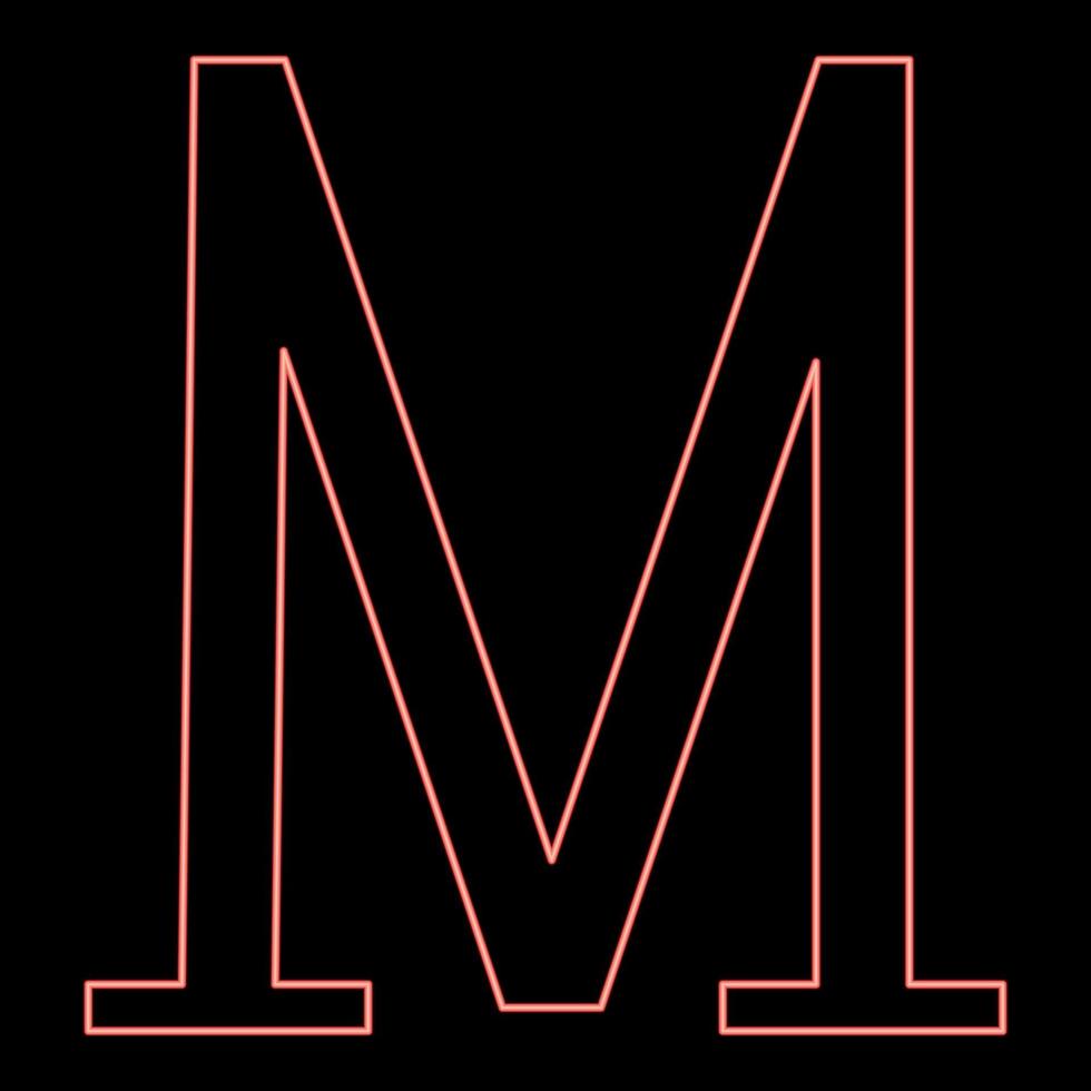 Neon mu greek symbol capital letter uppercase font red color vector illustration image flat style