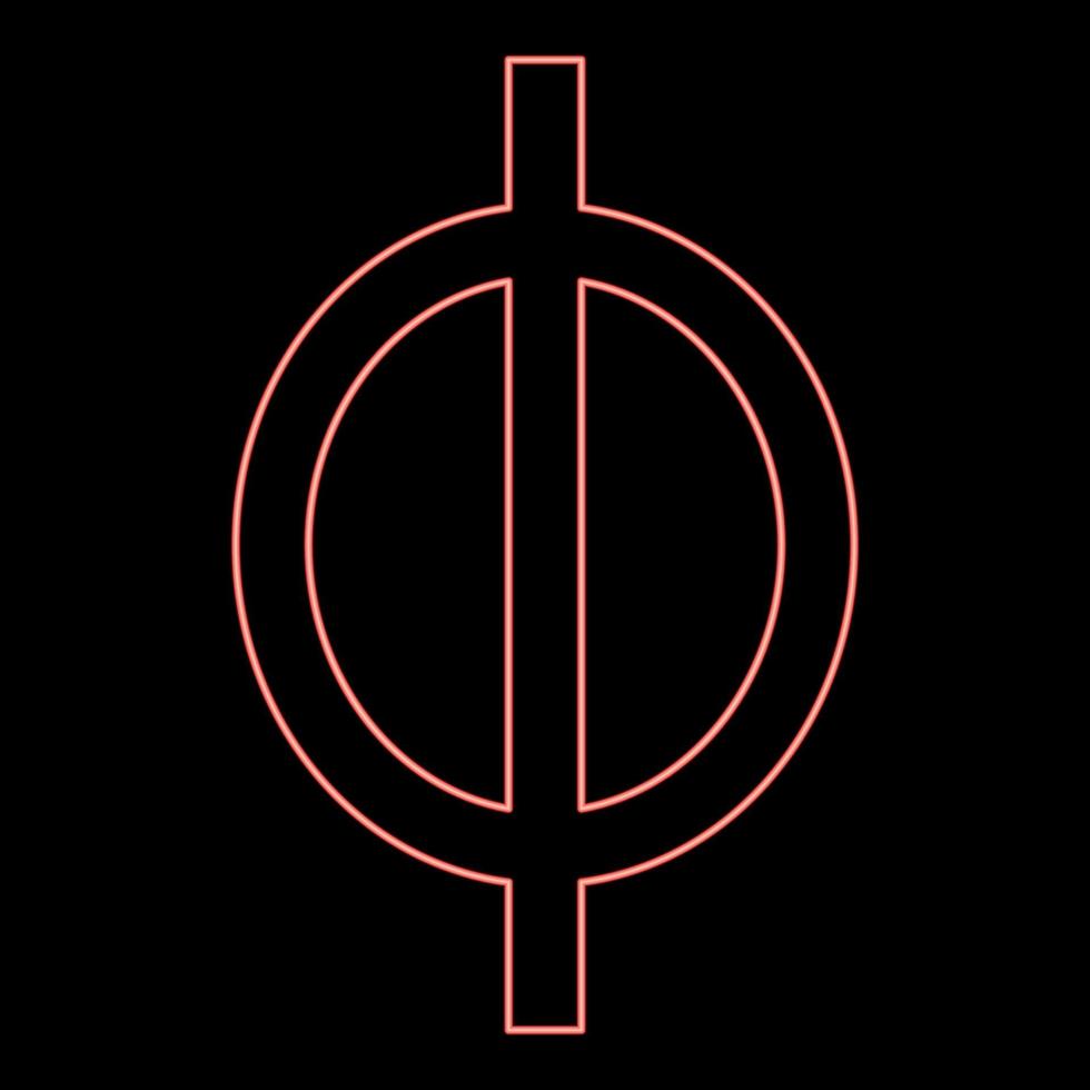 Neon phi greek symbol small letter lowercase font red color vector illustration image flat style