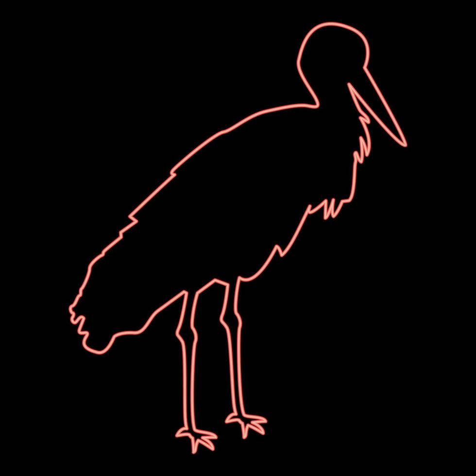 Neon stork Bird standing Crane Heron red color vector illustration image flat style