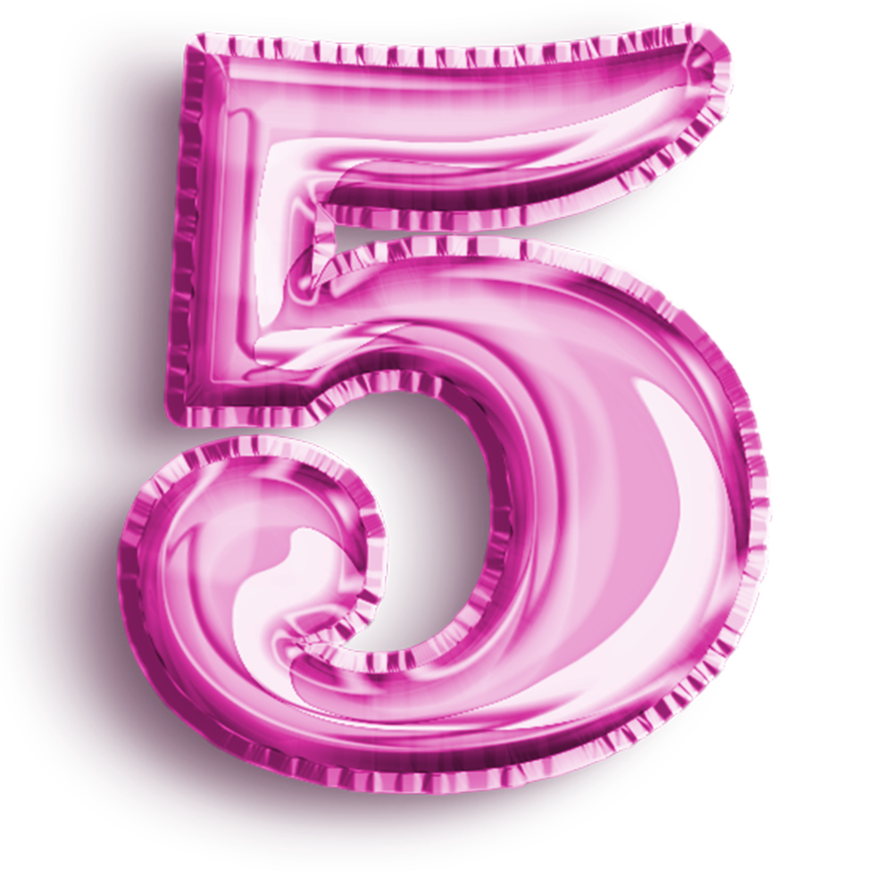 número 5 globo número rosa metalizado. ilustración de número lleno de perfil aerodinámico aislado sobre fondo transparente. elemento de diseño para la decoración de fiestas festivas png
