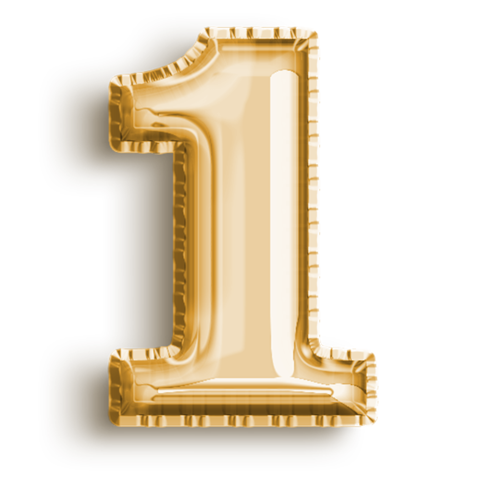 Number 1 metallic gold number balloon. Airfoil filled number