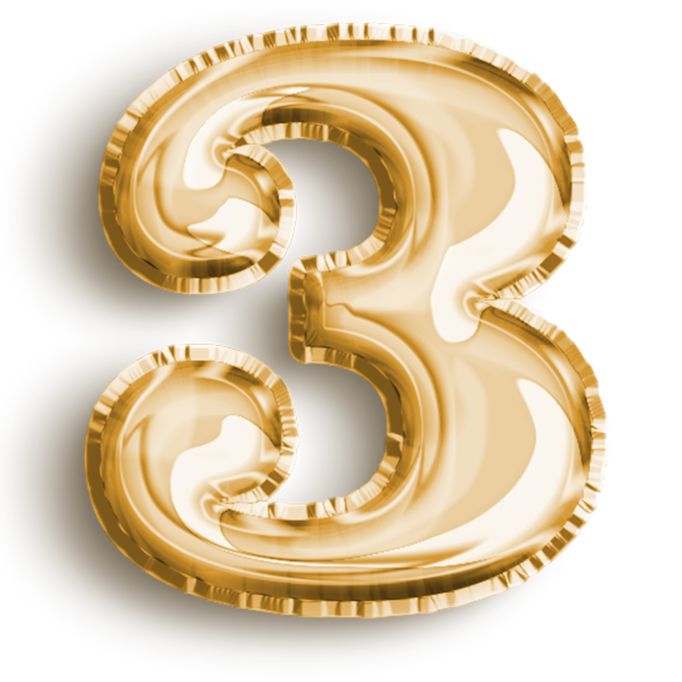 Number 3 metallic gold number balloon. Airfoil filled number