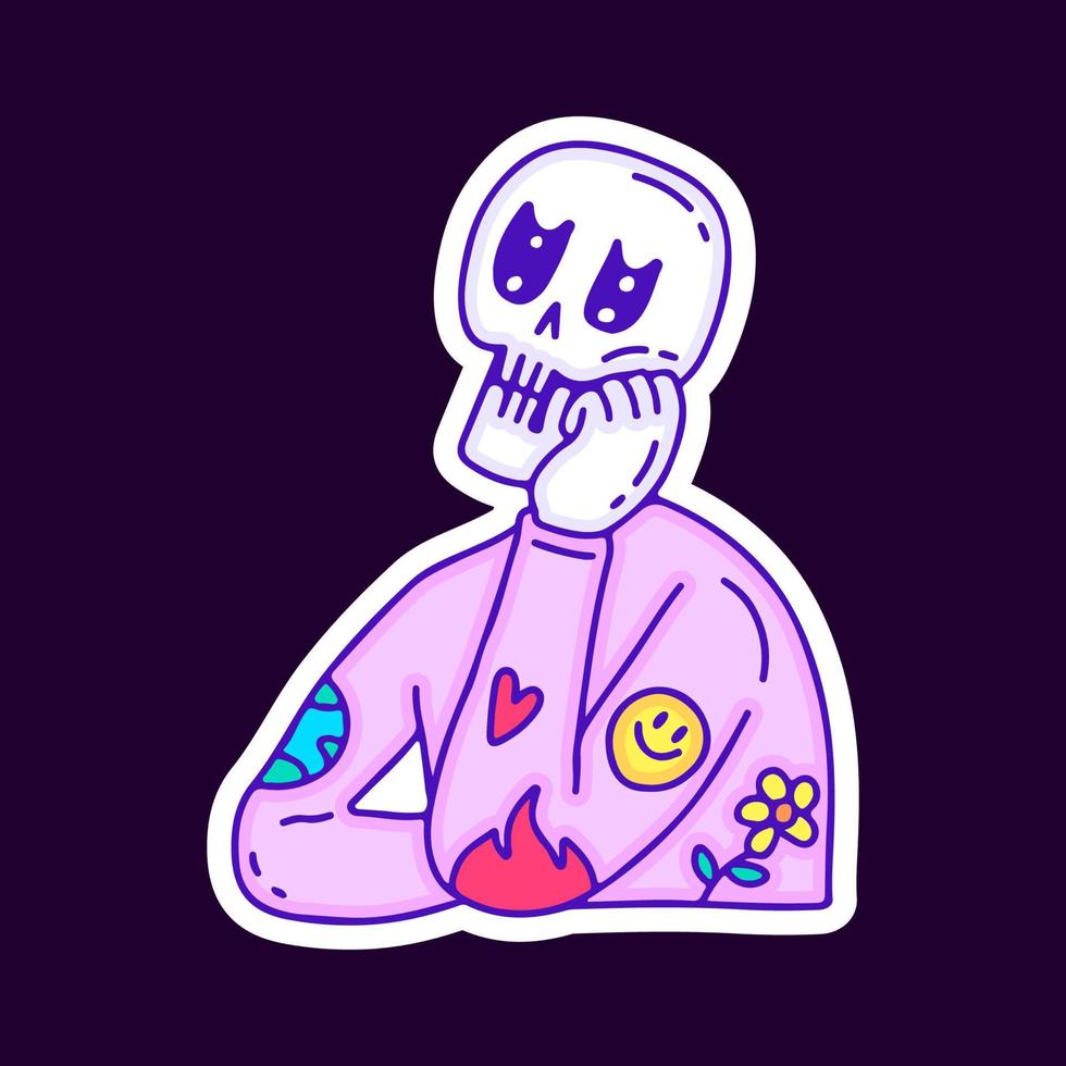 Skull with dreaming pose cartoon, illustration for t-shirt, sticker, or apparel merchandise. With modern pop and retro style. vector