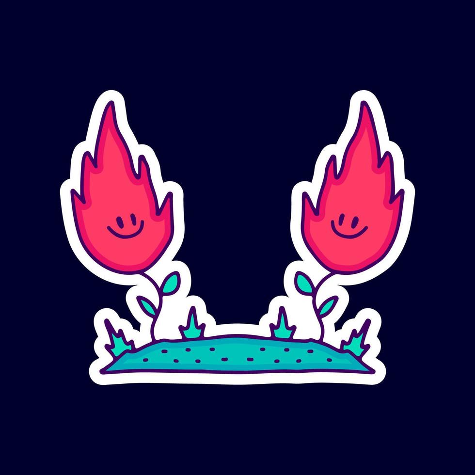 Cute fire plants illustration. Artwork for street wear, t shirt, posters, bomber jackets, hoodie, patchworks. vector
