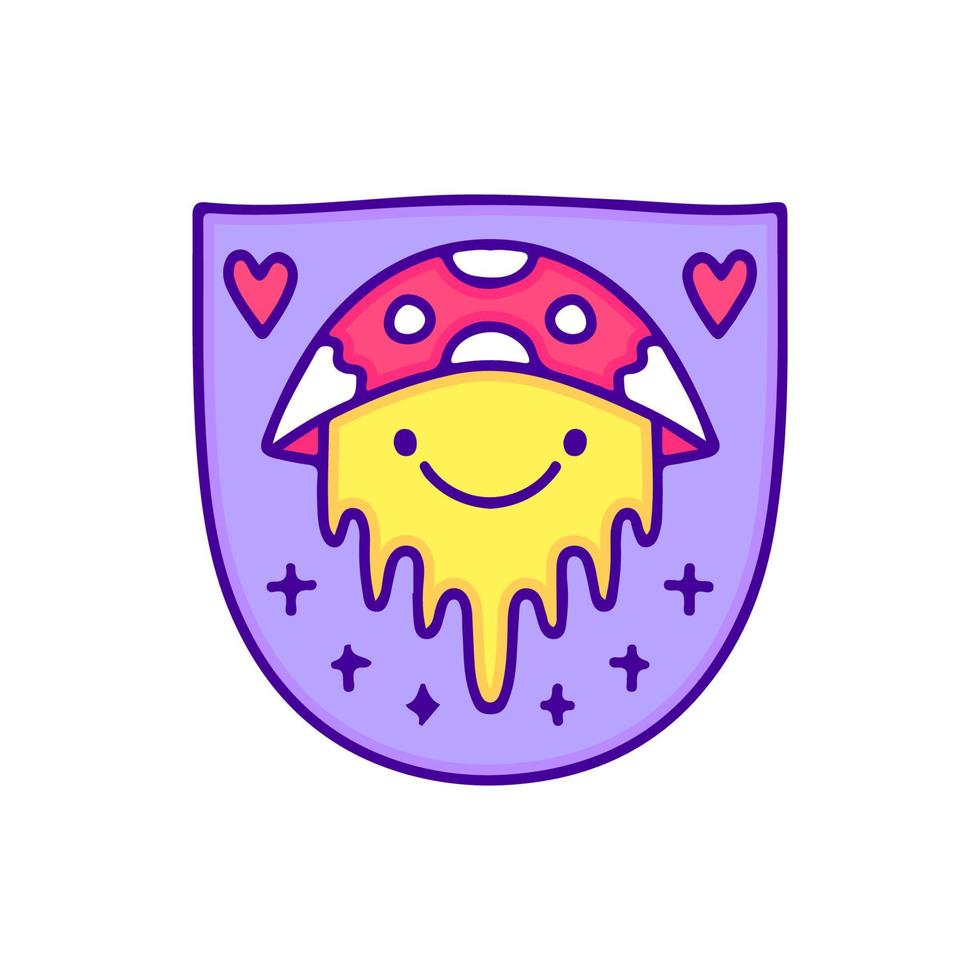 Cute melted mushroom character cartoon, illustration for t-shirt, sticker, or apparel merchandise. With modern pop style. vector