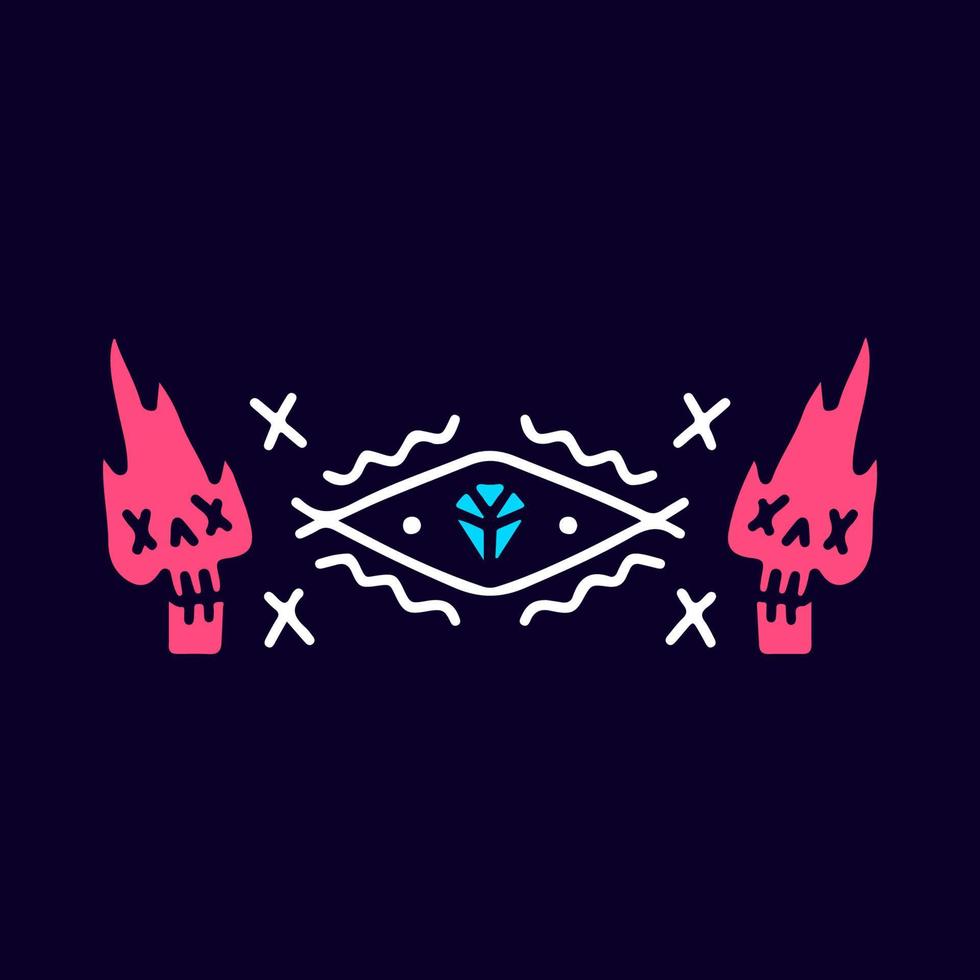 Abstract flaming skulls cartoon, illustration for t-shirt, sticker, or apparel merchandise. With modern pop and retro style. vector