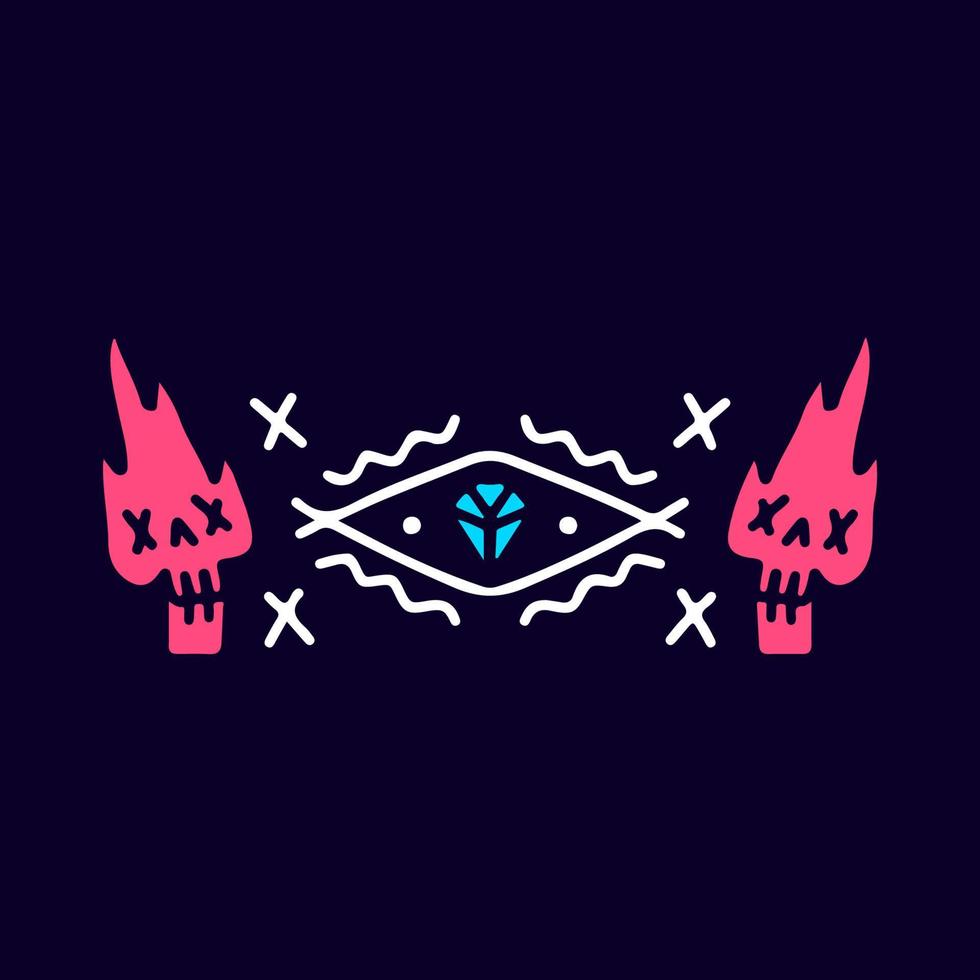 dibujos animados abstractos de calaveras en llamas, ilustración para camisetas, pegatinas o prendas de vestir. con pop moderno y estilo retro. vector