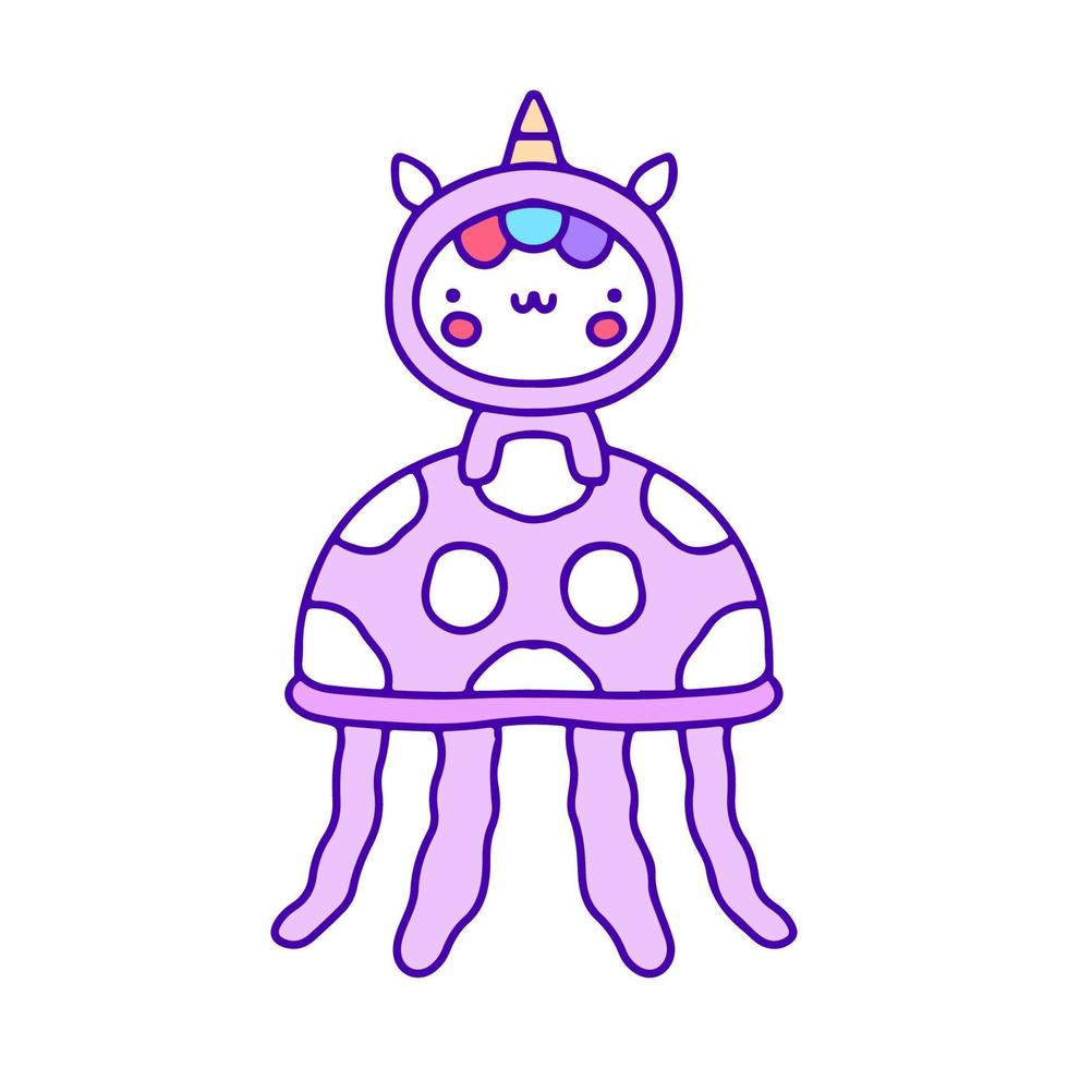 Sweet baby unicorn and jellyfish doodle art, illustration for t-shirt, sticker, or apparel merchandise. With modern pop and kawaii style. vector