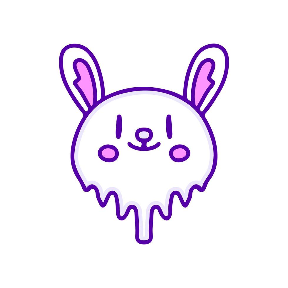 Funny bunny with melted face doodle art, illustration for t-shirt, sticker, or apparel merchandise. With modern pop style. vector