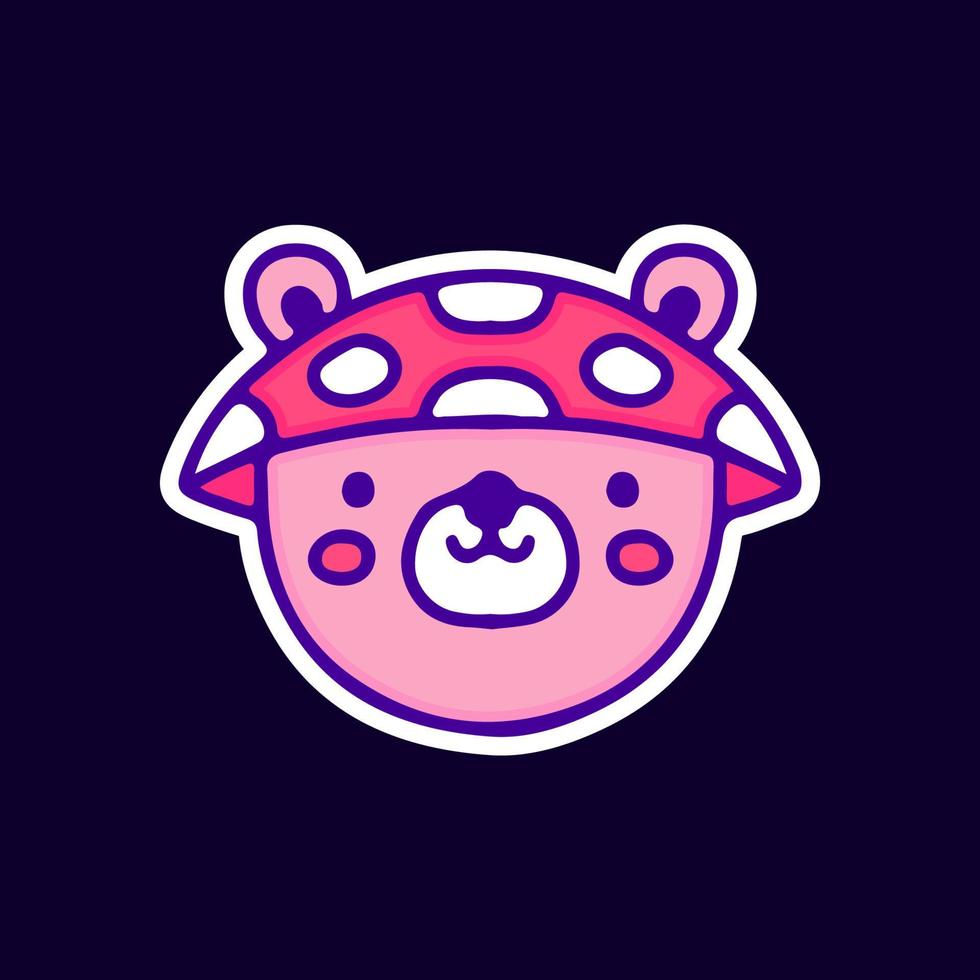 Cute bear wearing mushroom hat cartoon, illustration for t-shirt, sticker, or apparel merchandise. With modern pop and retro style. vector