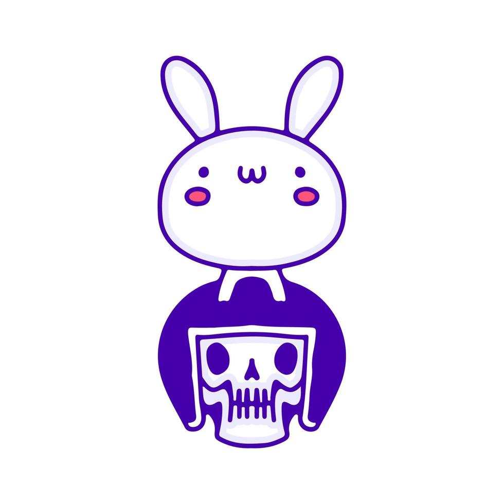 dulce conejito y calavera con arte de garabatos de casco, ilustración para camisetas, pegatinas o prendas de vestir. con pop moderno y estilo kawaii. vector