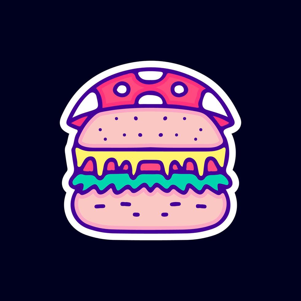 dibujos animados de hamburguesas y champiñones, ilustración para camisetas, pegatinas o prendas de vestir. con pop moderno y estilo retro. vector