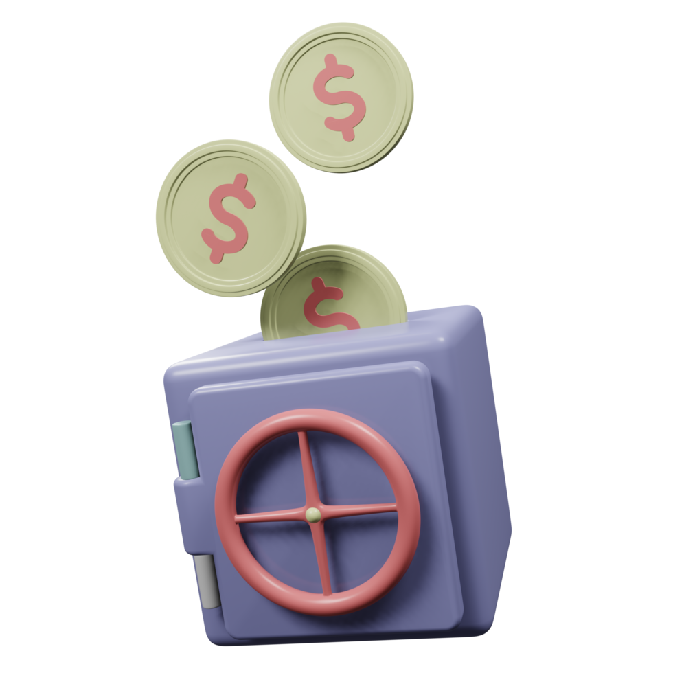 3D Safe Box with Golden Coin Illustration png