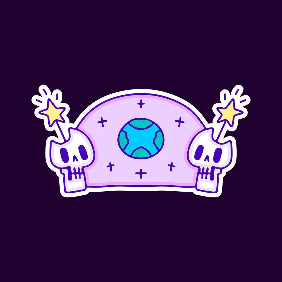 Cute space skull and earth planet cartoon, illustration for t-shirt, sticker, or apparel merchandise. With modern pop and retro style. vector