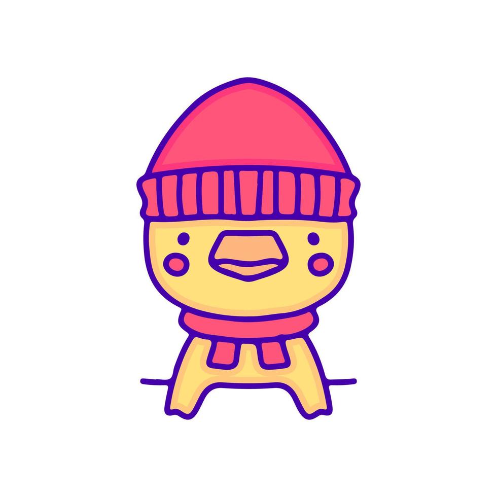 pato bebé dulce con arte de garabato de sombrero de beanie, ilustración para camiseta, pegatina o mercancía de ropa. con pop moderno y estilo kawaii. vector