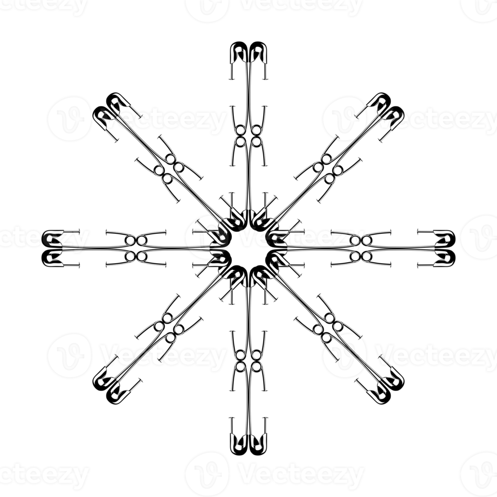 künstlerische kreisform aus sicherheitsnadelkomposition für dekoration, verziert, logo, website, kunstillustration oder grafikdesignelement. PNG-Format png