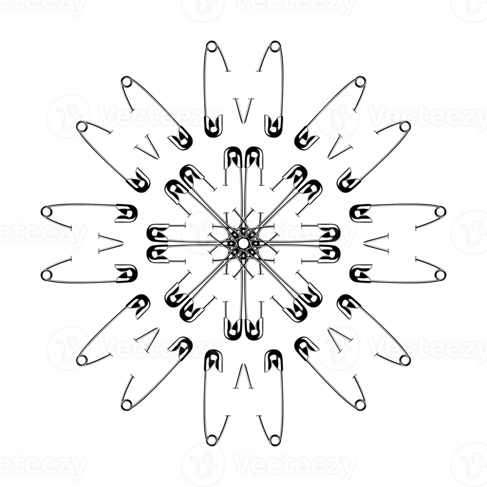 Artistic Circle Shape Made From Safety Pin Composition for Decoration, Ornate, Logo, Website, Art Illustration or Graphic Design Element. Format PNG