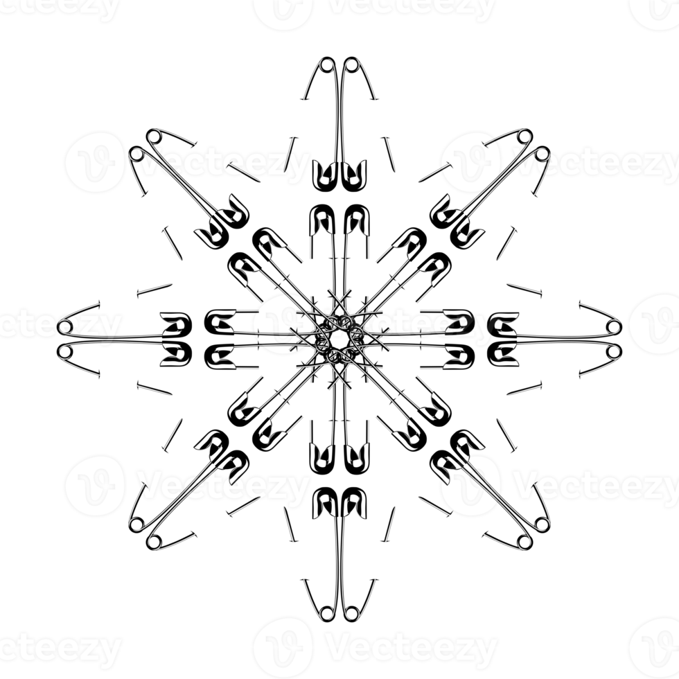 Artistic Circle Shape Made From Safety Pin Composition for Decoration, Ornate, Logo, Website, Art Illustration or Graphic Design Element. Format PNG