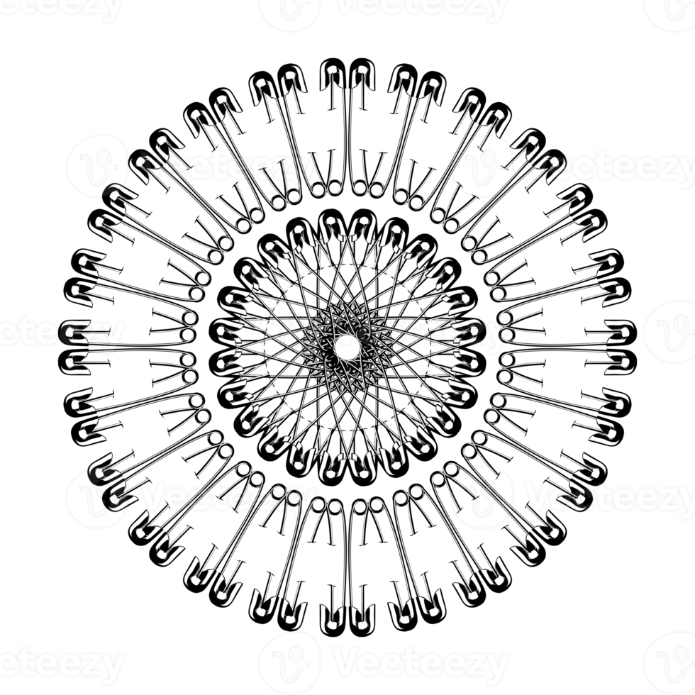 Artistic Circle Shape Made From Safety Pin Composition for Decoration, Ornate, Logo, Website, Art Illustration or Graphic Design Element. Format PNG
