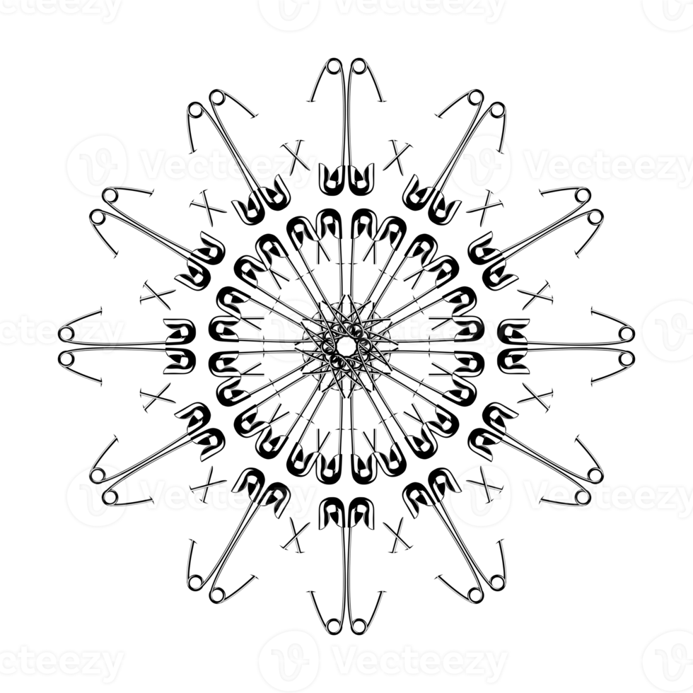 Artistic Circle Shape Made From Safety Pin Composition for Decoration, Ornate, Logo, Website, Art Illustration or Graphic Design Element. Format PNG