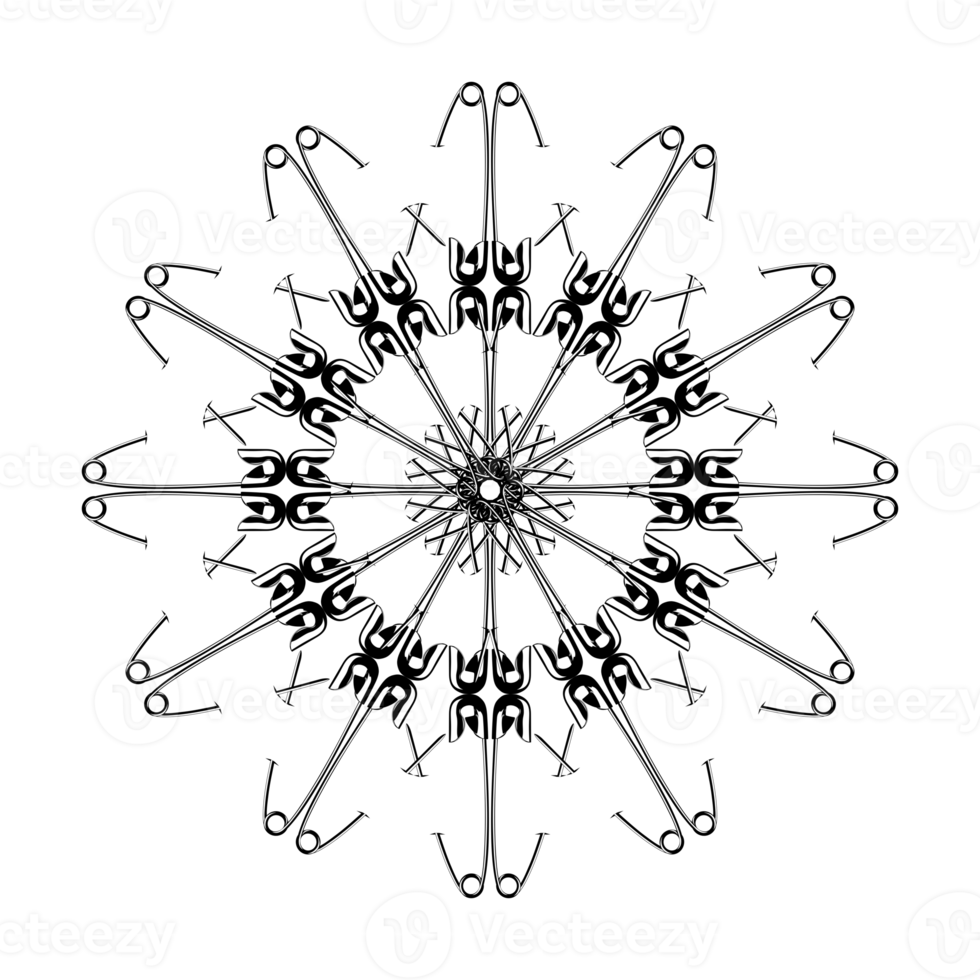 Artistic Circle Shape Made From Safety Pin Composition for Decoration, Ornate, Logo, Website, Art Illustration or Graphic Design Element. Format PNG