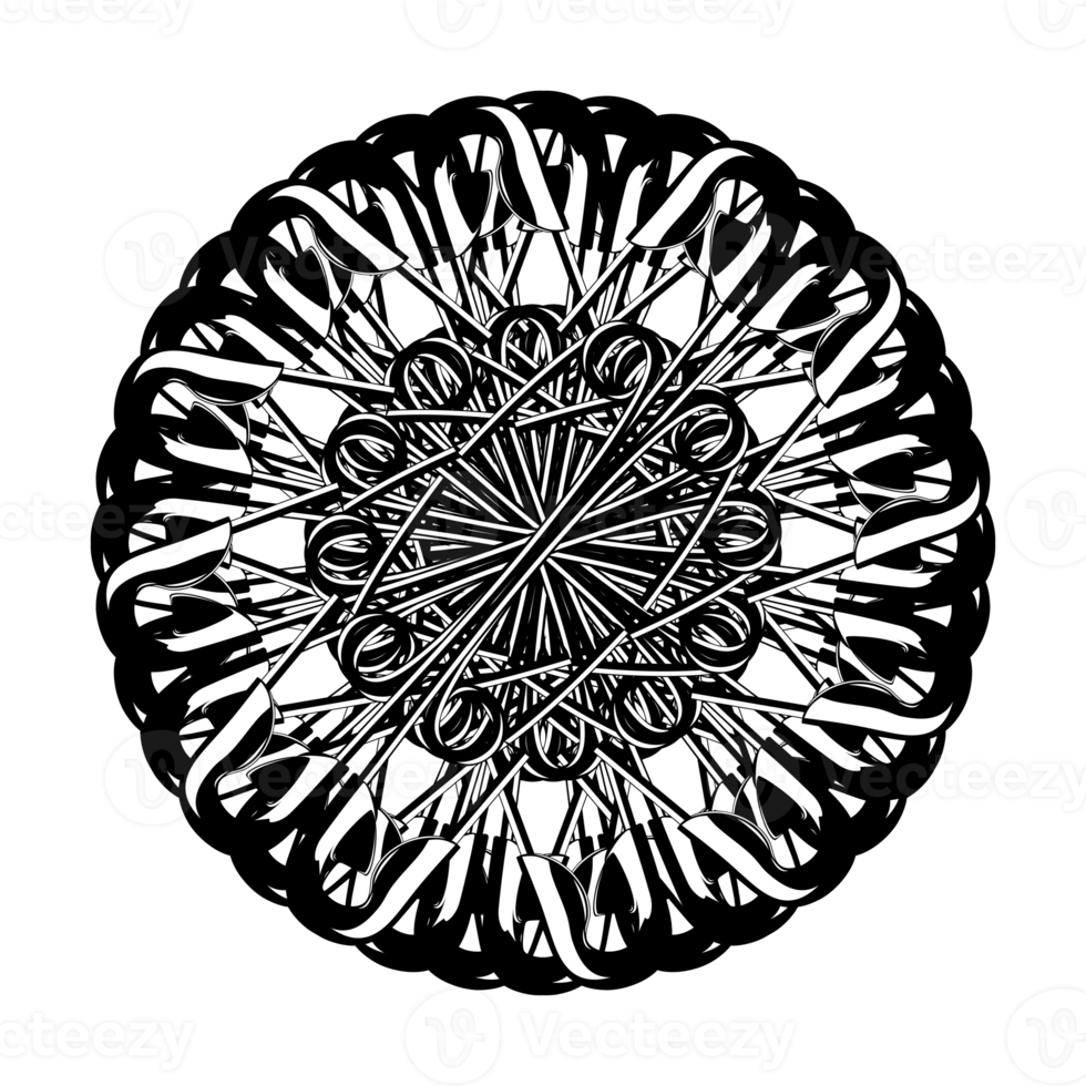 Artistic Circle Shape Made From Safety Pin Composition for Decoration, Ornate, Logo, Website, Art Illustration or Graphic Design Element. Format PNG