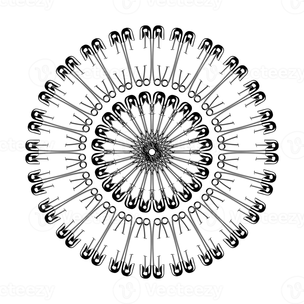 Artistic Circle Shape Made From Safety Pin Composition for Decoration, Ornate, Logo, Website, Art Illustration or Graphic Design Element. Format PNG