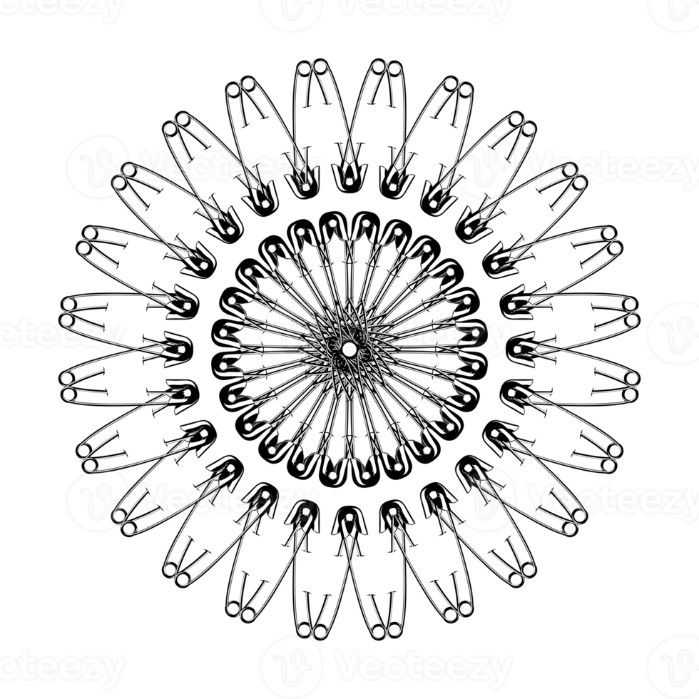 Artistic Circle Shape Made From Safety Pin Composition for Decoration, Ornate, Logo, Website, Art Illustration or Graphic Design Element. Format PNG