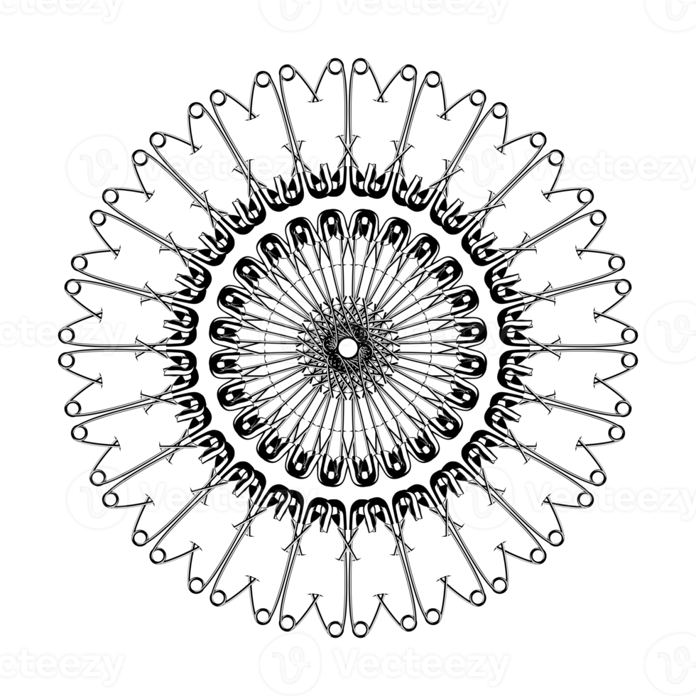 Artistic Circle Shape Made From Safety Pin Composition for Decoration, Ornate, Logo, Website, Art Illustration or Graphic Design Element. Format PNG