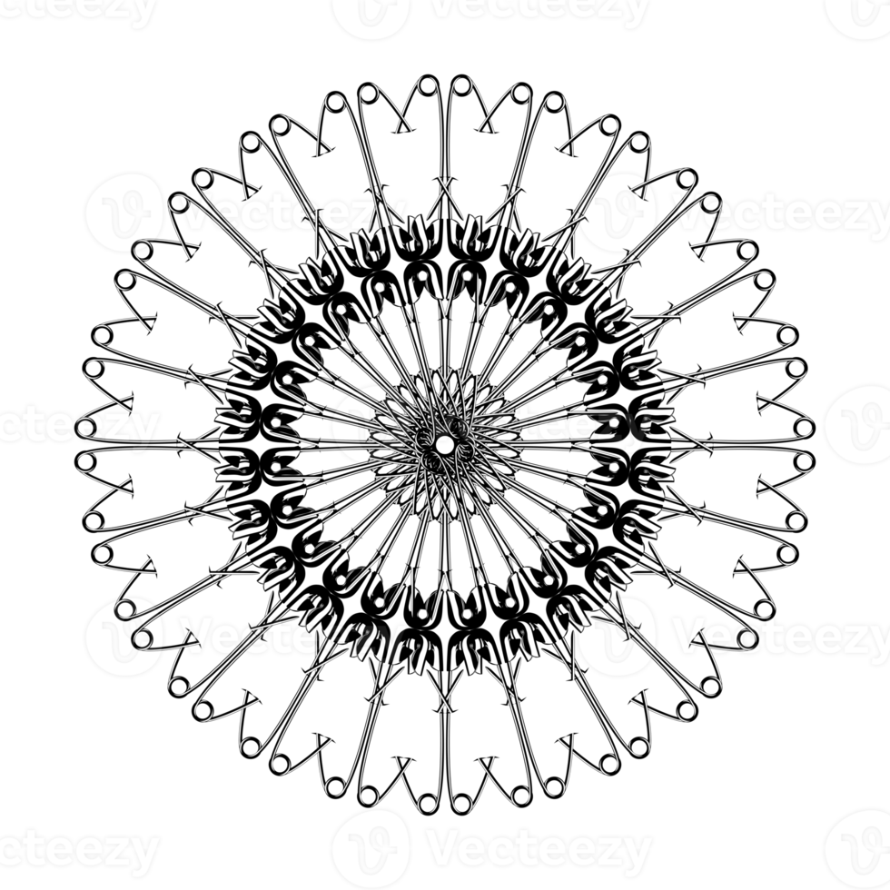 Artistic Circle Shape Made From Safety Pin Composition for Decoration, Ornate, Logo, Website, Art Illustration or Graphic Design Element. Format PNG