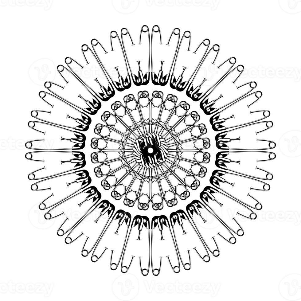 Artistic Circle Shape Made From Safety Pin Composition for Decoration, Ornate, Logo, Website, Art Illustration or Graphic Design Element. Format PNG