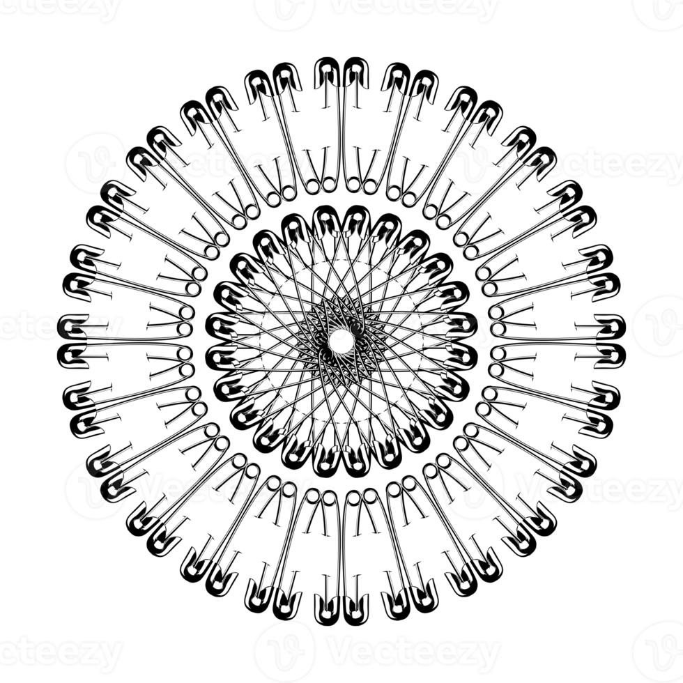 Artistic Circle Shape Made From Safety Pin Composition for Decoration, Ornate, Logo, Website, Art Illustration or Graphic Design Element. Format PNG