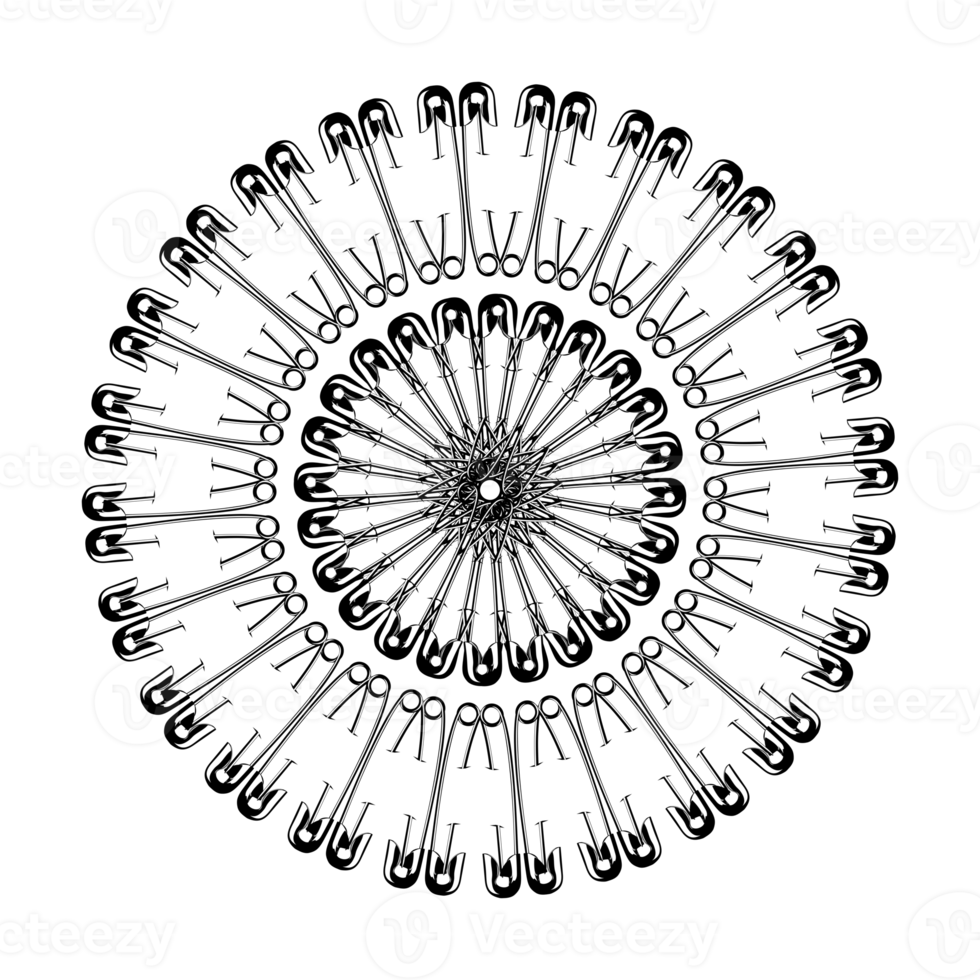 Artistic Circle Shape Made From Safety Pin Composition for Decoration, Ornate, Logo, Website, Art Illustration or Graphic Design Element. Format PNG