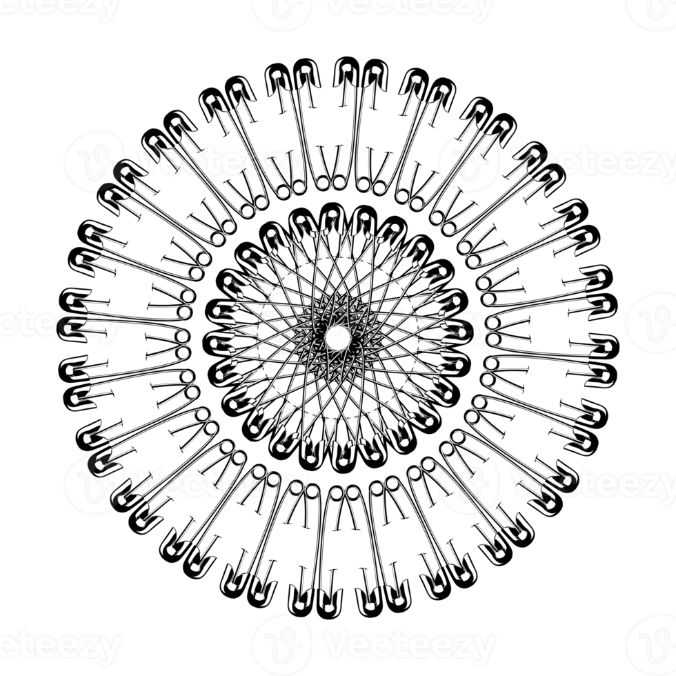 Artistic Circle Shape Made From Safety Pin Composition for Decoration, Ornate, Logo, Website, Art Illustration or Graphic Design Element. Format PNG