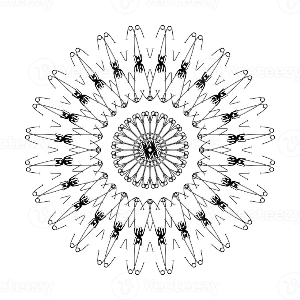 Artistic Circle Shape Made From Safety Pin Composition for Decoration, Ornate, Logo, Website, Art Illustration or Graphic Design Element. Format PNG