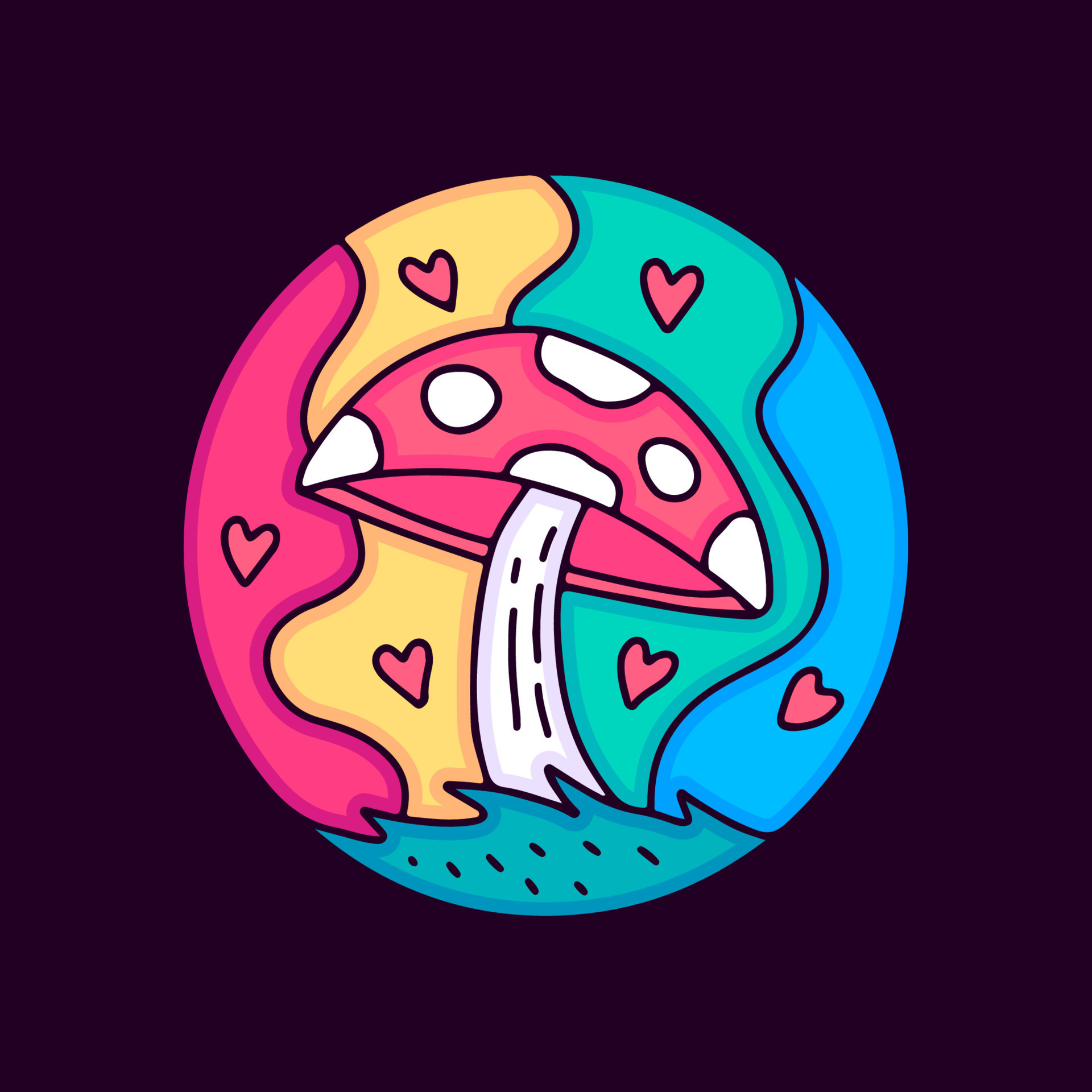 Magic mushroom and rainbow doodle art, illustration for tshirt