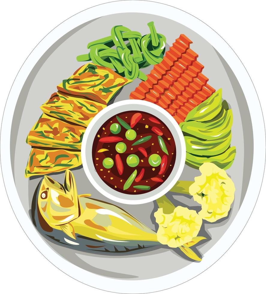 ilustración vectorial de comida tailandesa en un plato vector